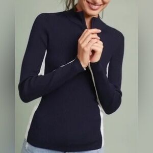 Anthropologie Moth Varsity Half-Zip Mockneck Pullover Rib Sweater WMs Medium EUC